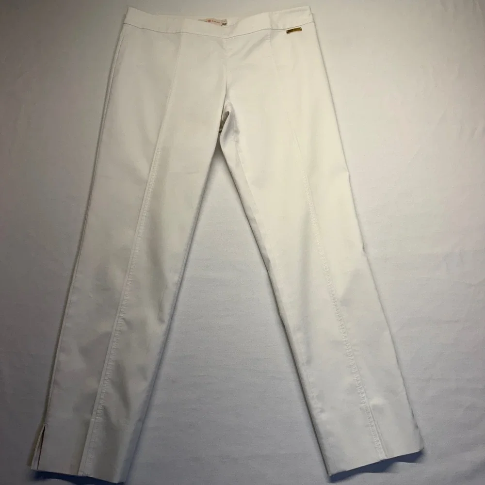 Tory Burch Callie Seamed Ankle Pants 6 White Stretch Cotton Slim Trousers